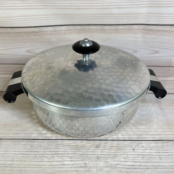 Puralum Italy Hammered Aluminum 2 qt Pot Server Vented 8” with Lid Dual Handle - Picture 2 of 16